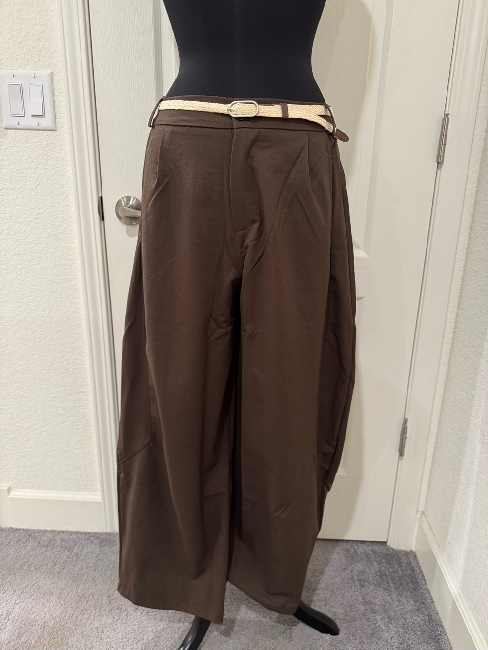 Barrel Pants in Choco Brown with Belt